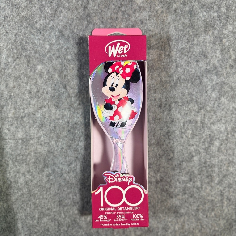 Wet Brush Disney 100 Minnie Mouse Original Detangler Holographic Hair Brush NEW